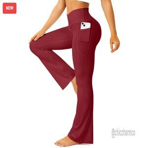 High Waisted Flare Leggings with Pockets Crossover Yoga Pants
